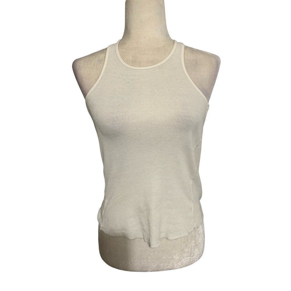 zara womens solid white ribbed crew neck racerback tank top Small